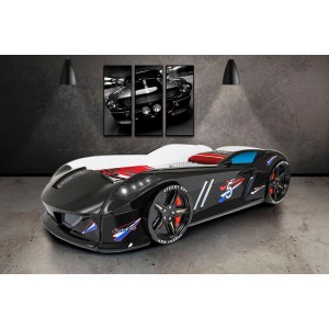 Cama Carro Jaguar crian&ccedil;a Preto com Luz, Som e comando