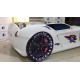 Cama Carro Jaguar criança Branco com Luz, Som e comando