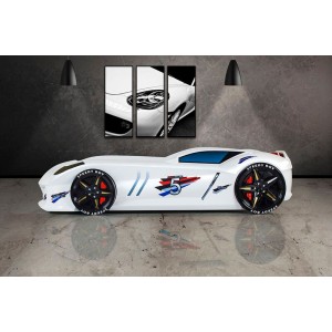 Cama Carro Jaguar crian&ccedil;a Branco com Luz, Som e comando